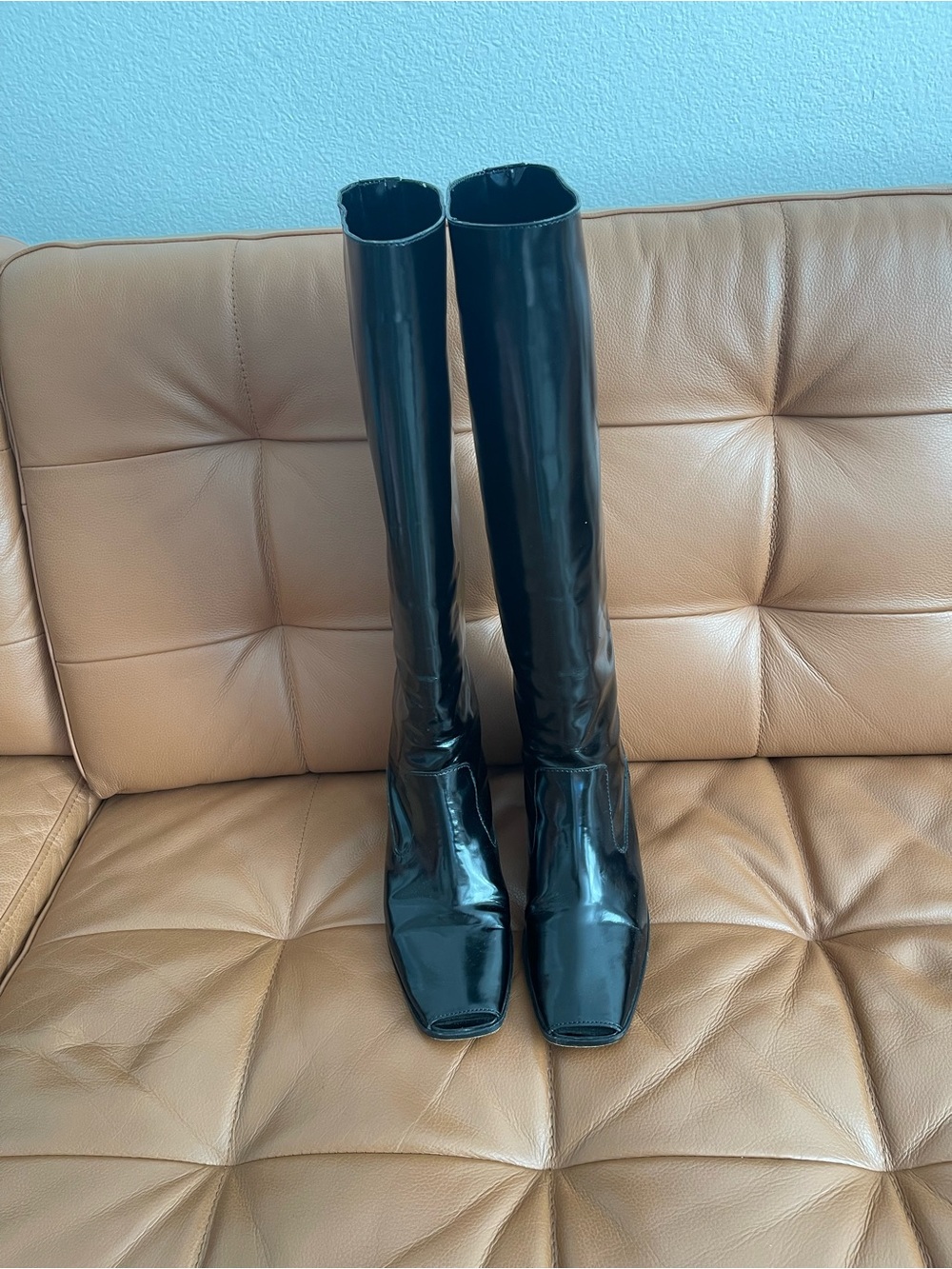 Marni Black Patent Over-the-Knee Square-leather open Toe Boots